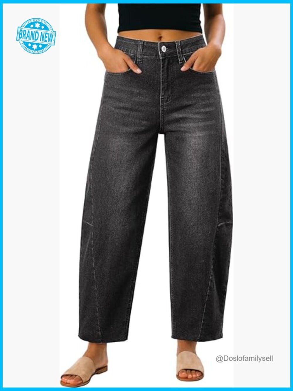 Loose Baggy Wide Leg Barrel Jeans High Waisted Stretchy Denim Pants with Pockets